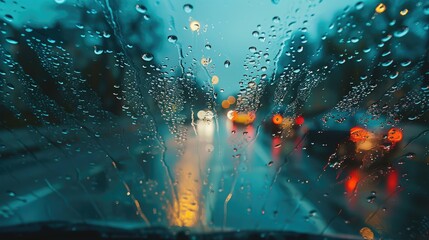 misty rainy windshield - obrazy, fototapety, plakaty