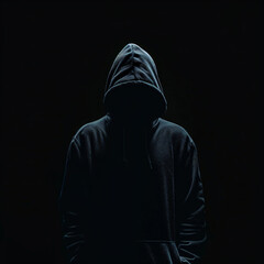 hacker wearing hoodie isolated on black
