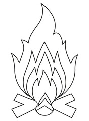 Image of bonfire burning. Minimalist bonfire in black lines