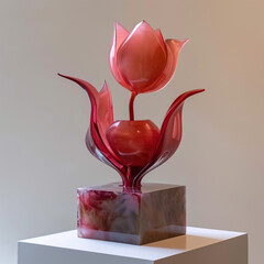 pedestal has a red glass rose. Generative AI