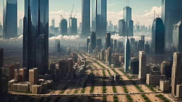 Aerial View of City With Tall Buildings Generative AI