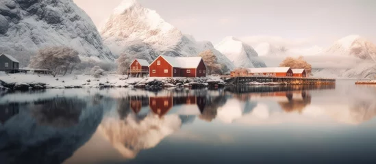 Zelfklevend Fotobehang Winter and spring mountain lake © Muhammad