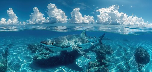 Tiger shark swimming in shallow water during a shark dive