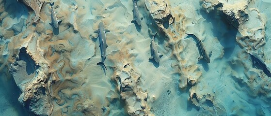 Aerial View of a lone Lemon Shark hunting in the shallow waters of a sand flat