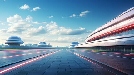 Empty road and modern buildings