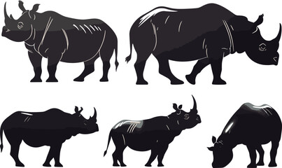 Rhino silhouette animal safari wild black vector africa white african illustration nature wildlife zoo isolated icon mammal horn design