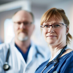 Close up of doctor and nurse in hospital or clinic. - 751870144