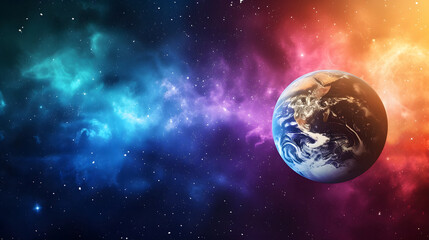 earth with colorful outer space background with copy space