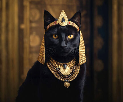 Black cat in pharaoh's headdress