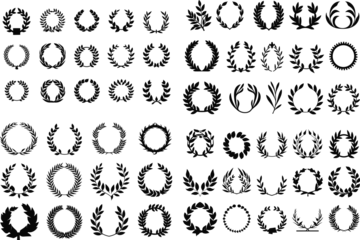 Fotobehang Set black silhouette circular laurel foliate wreaths depicting an award emblem  laurel  circle  frame  Greek  award  champion  round  winner  victory  foliate  element  roman © Redesigner