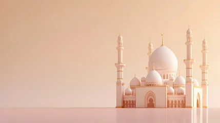 Fotobehang 3d mosque with light brown and slight white gradations on a bright light brown background with copy space © MyBackground