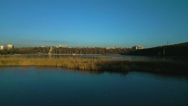 Aerial view of Valea Morilor Lake, Chisinau