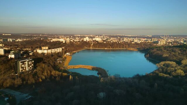 Aerial view of Valea Morilor Lake, Chisinau