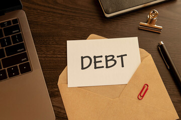 There is word card with the word DEBT. It is as an eye-catching image.