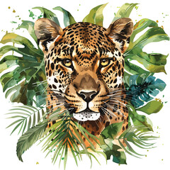 Watercolor illustration of animal leopard
