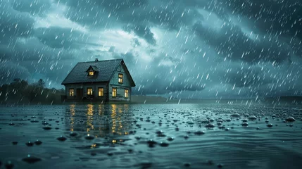 Foto op Canvas thunder rain storm house © vectorwin