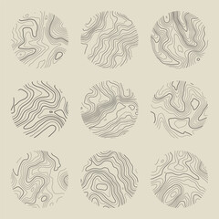 Topographic map with contour lines. Geographic terrain grid, relief height elevation. Ground path pattern. Travel and navigation, cartography design element. Vector illustration