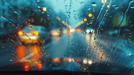 visibility rainy windshield - obrazy, fototapety, plakaty