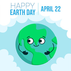 Happy earth day april 22, the happy planet earth in the clouds.