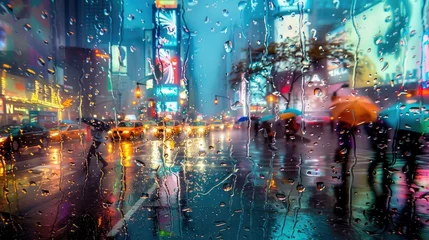 Crédence de cuisine en verre imprimé TAXI de new york storm new york rain
