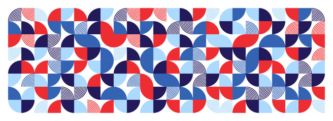 Geometric trendy pattern. Modern colorful background with simple elements. Retro texture with basic geometric shapes. Print design, minimalist poster cover. Vector illustration