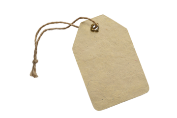 Recycled paper tag with twine string isolated cutout on transparent