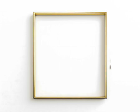 square thin wooden frame on white wall. 3d rendering.