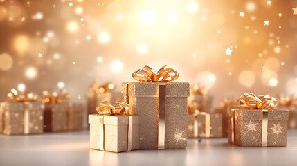Christmas gift box golden Christmas background
