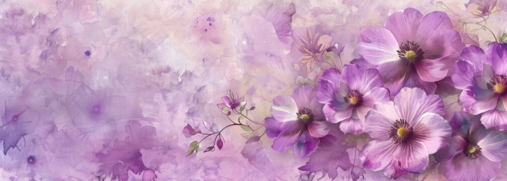 floral design of purple flowers in a watercolor background Generative AI