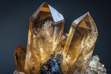 A close-up image showcases a smokey quartz crystal, revealing both its clarity and imperfections against a black backdrop.