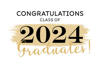 Congratulations 2024 graduates illustration in minimal style. Flat style icon. Vector illustration
