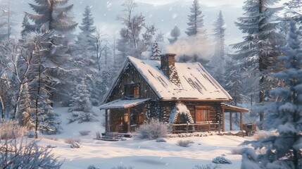 mountains snowy cabin