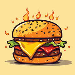 Vector isolated delicious hamburger cartoon  isolated on background