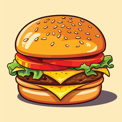 Vector isolated delicious hamburger cartoon  isolated on background