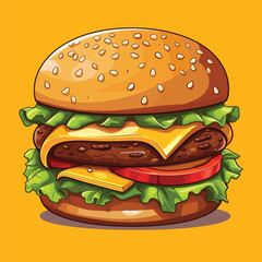 Vector isolated delicious hamburger cartoon  isolated on background