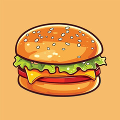 Vector isolated delicious hamburger cartoon  isolated on background