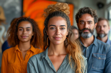 Diverse group of people with focus on a woman. Generative AI image