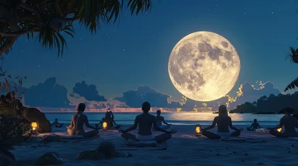 Selbstklebende Fototapeten mindfulness full moon yoga © vectorwin