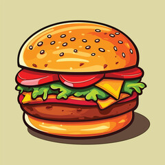 Vector isolated delicious hamburger cartoon  isolated on background