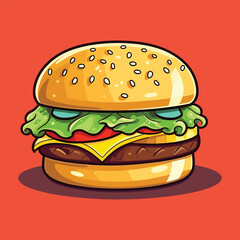 Vector isolated delicious hamburger cartoon  isolated on background