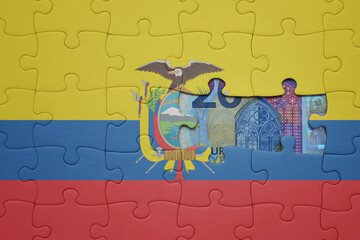 puzzle with the national flag of ecuador and euro banknote. finance concept