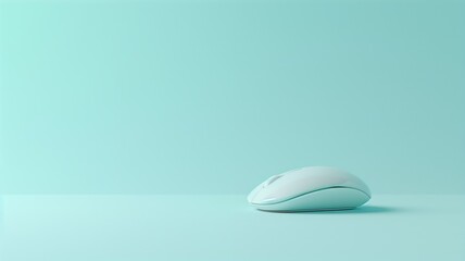 A minimalist setup showcasing a sleek white computer mouse on a plain pale blue backdrop