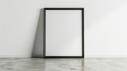 Blank picture frame against white wall on the floor