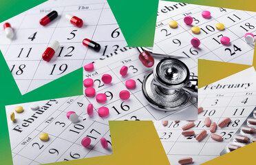 Collage of photographs of taking pills according to schedule.