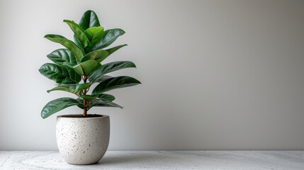 Fresh Potted Plant on a Textured Grey Background, Minimalistic Home Decor