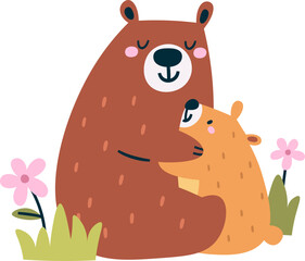 Bear Mom And Child Hugging