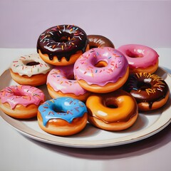 Plate of assorted delicious donuts
