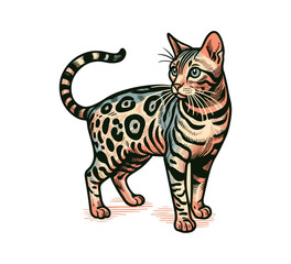 Fototapeta na wymiar Bengal Cat Hand drawn vector illustration graphic