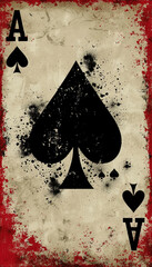 Retro Playing Card Grunge Style Illustration - Faded Vintage Ace of Spades