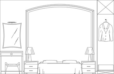 Vector sketch design illustration detailed architectural drawing of bedroom interior
